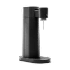 A black Toby sparkling water maker viewed from the side