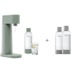 A bundle including a pigeon Woody sparkling water maker set without CO2 cylinder and an extra 2-pack of water bottles in gray