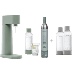 A bundle including a pigeon Woody sparkling water maker set, CO2 cylinder and an extra 2-pack of water bottles in gray