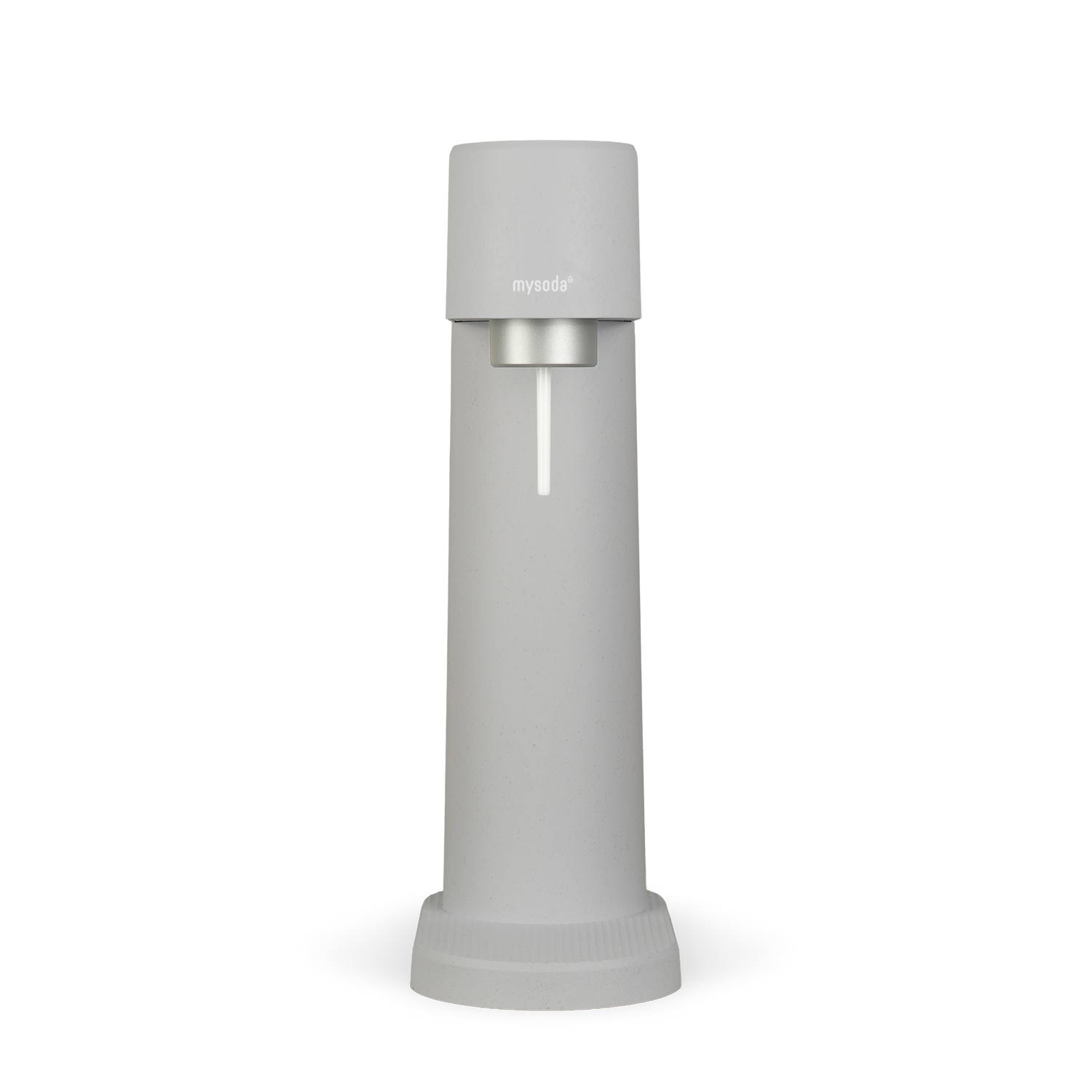 A gray Woody sparkling water maker viewed from the front