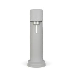 A gray Woody sparkling water maker viewed from the front