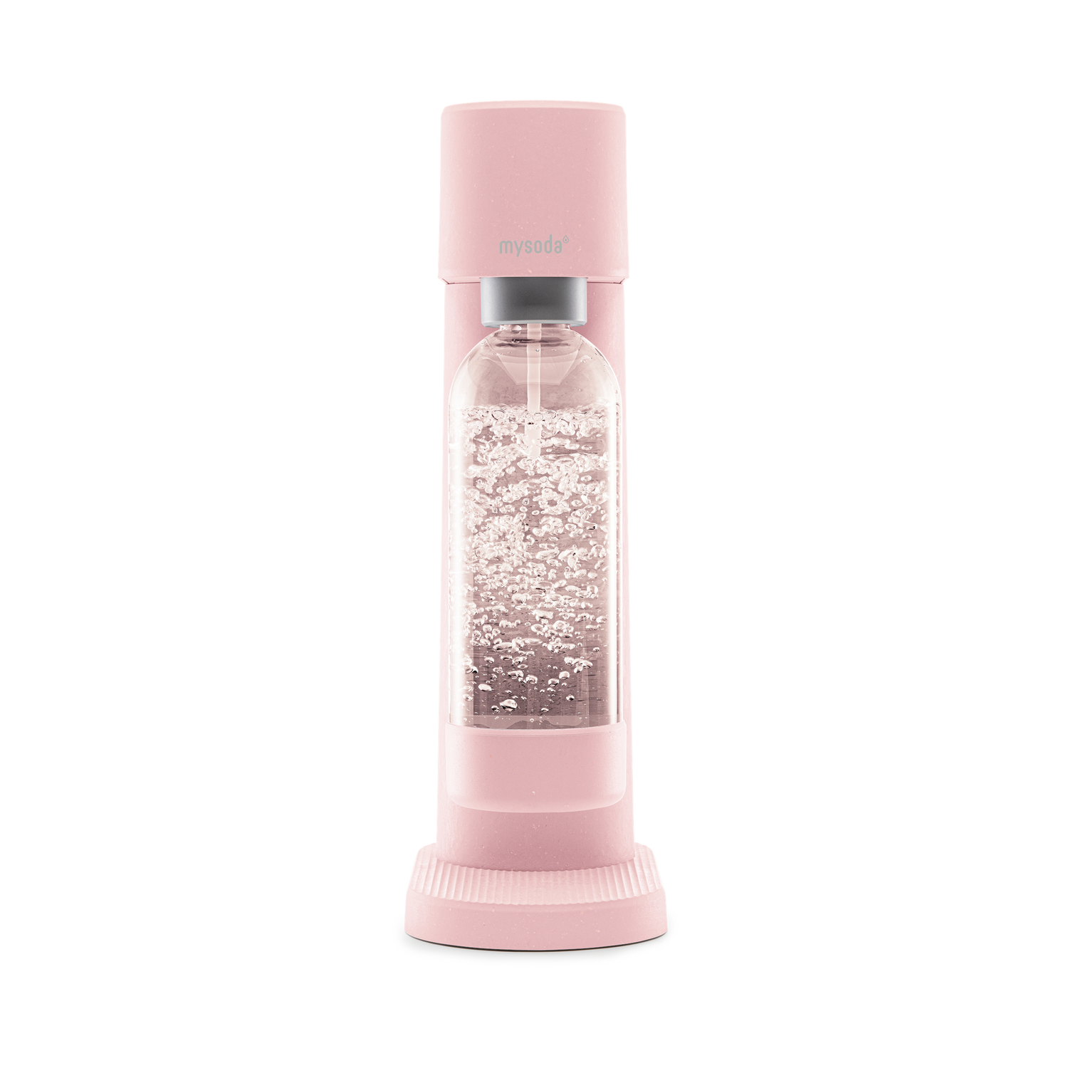 A pink Woody sparkling water maker viewed from the front