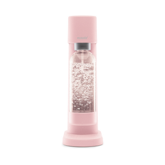 A pink Woody sparkling water maker viewed from the front