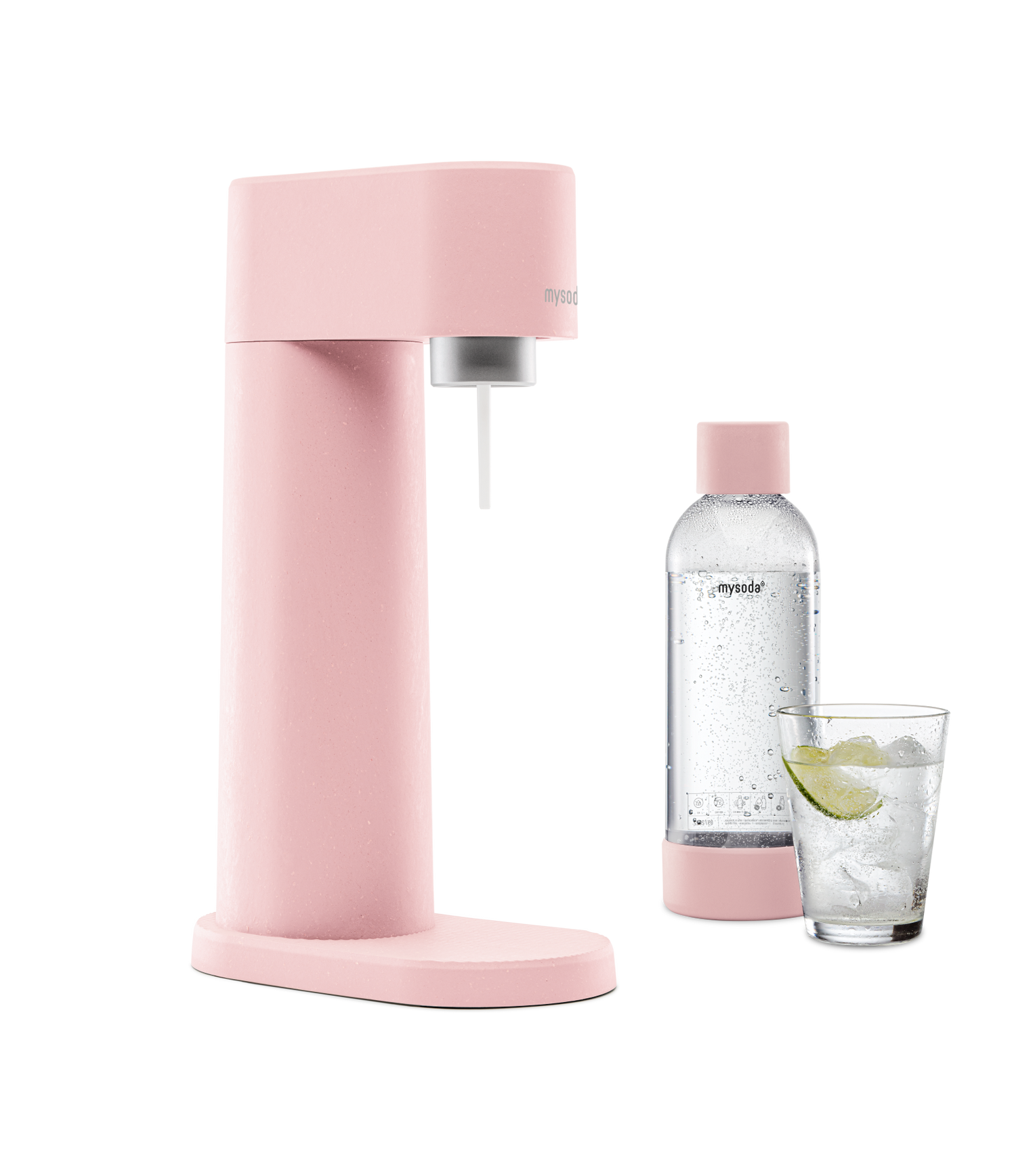 Pink Mysoda Woody sparkling water maker with bottle