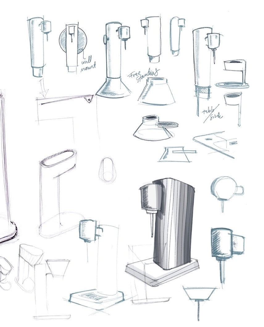 Early design sketches for Mysoda Woody sparkling water maker