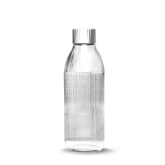 A Mysoda glass bottle with silver lid made of stainless steel