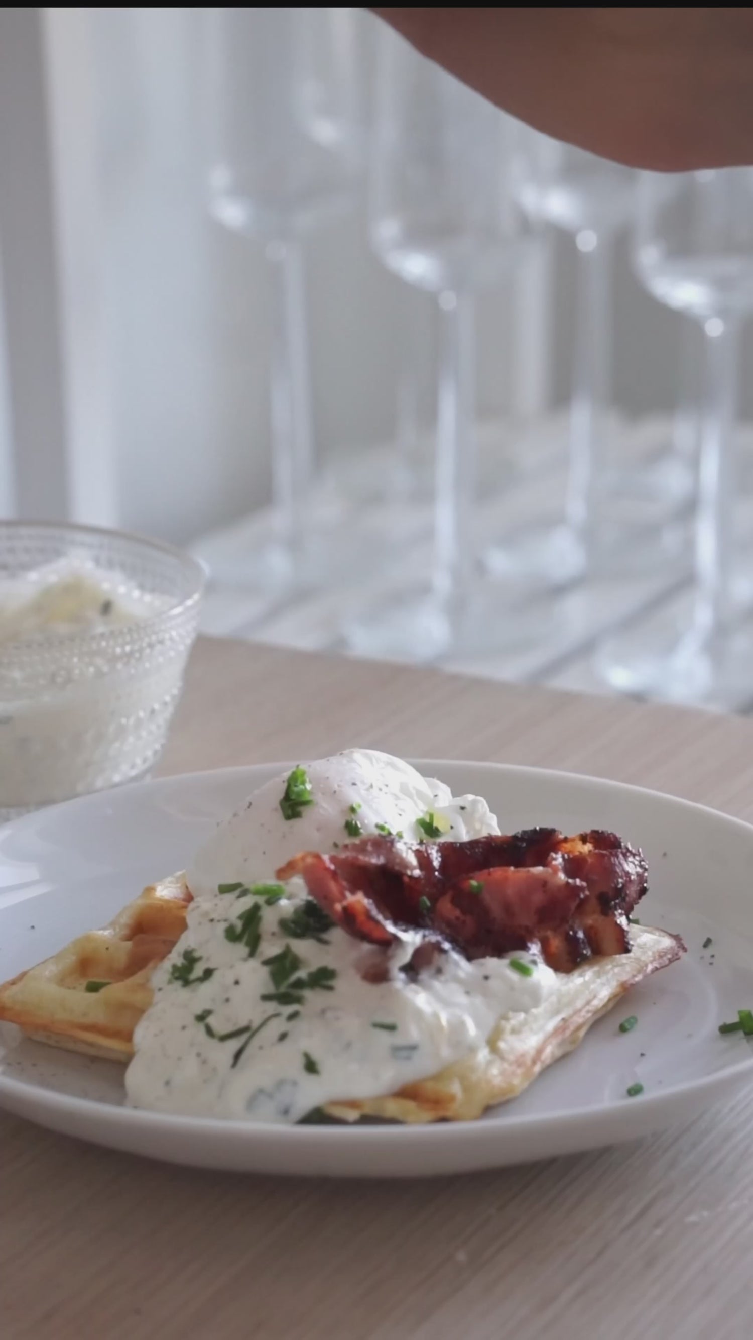 Recipe video for waffles with feta cream and bacon