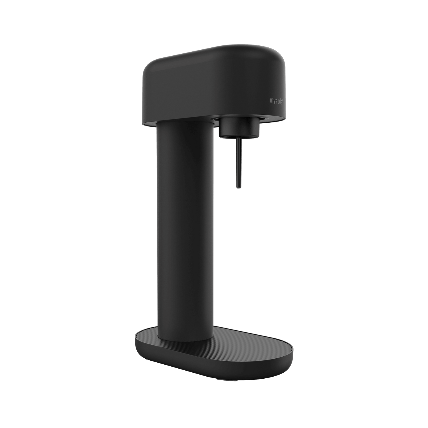 An all black Ruby 2 sparkling water maker viewed from the side