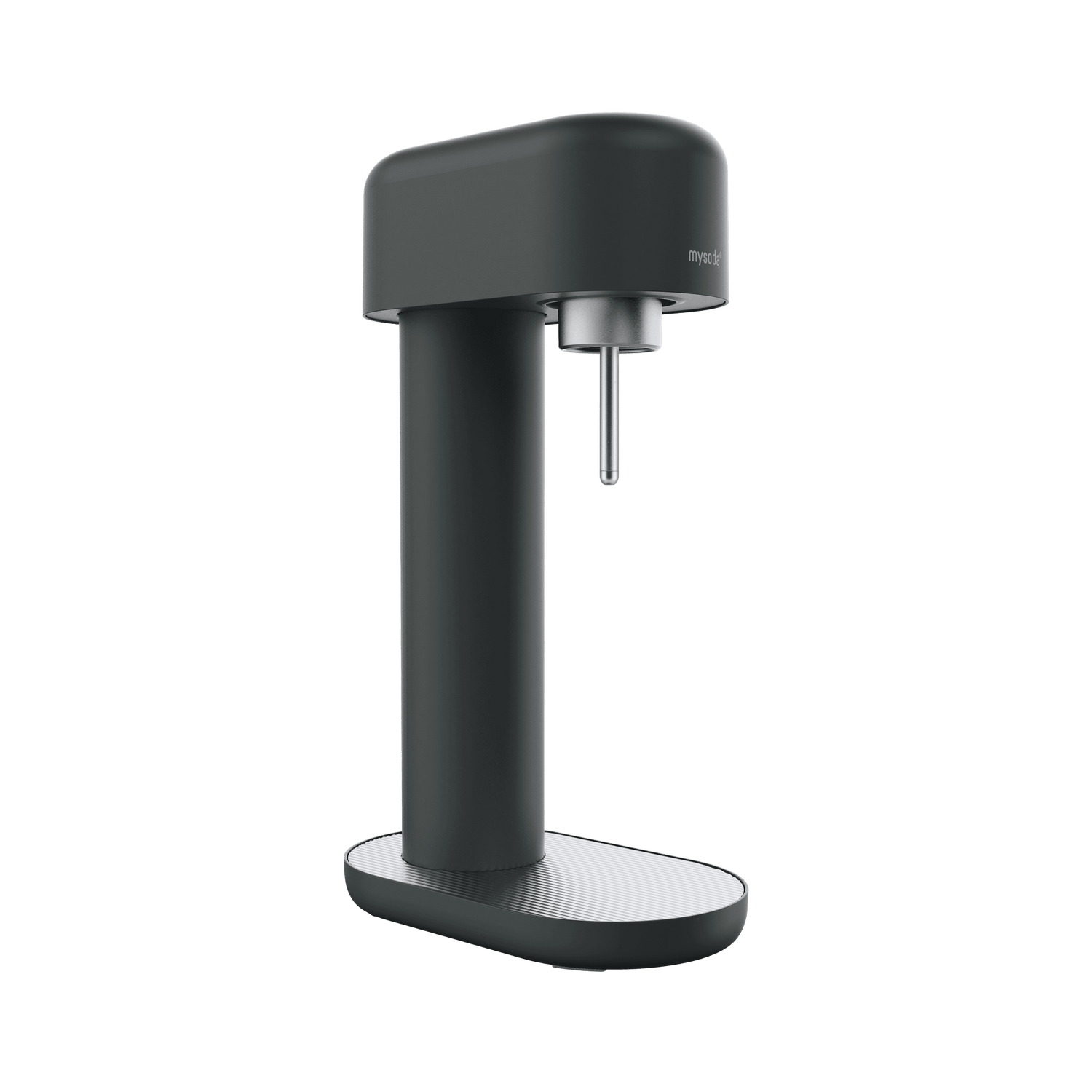 A black-silver Ruby 2 sparkling water maker viewed from the side