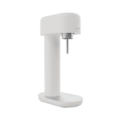 A white silver Ruby 2 sparkling water maker viewed from the side