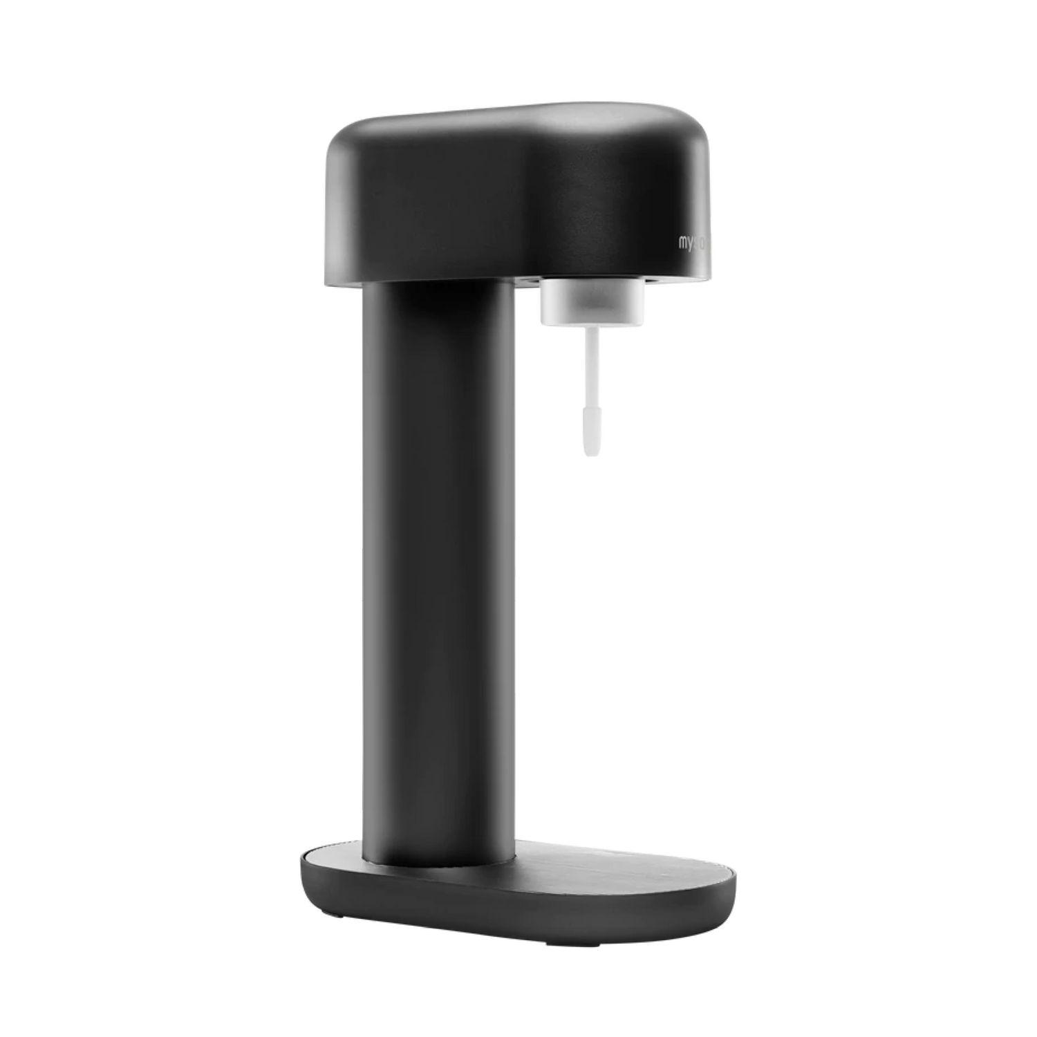 A black Ruby sparkling water maker viewed from the side