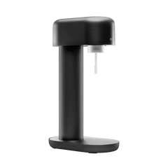 A black Ruby sparkling water maker viewed from the side