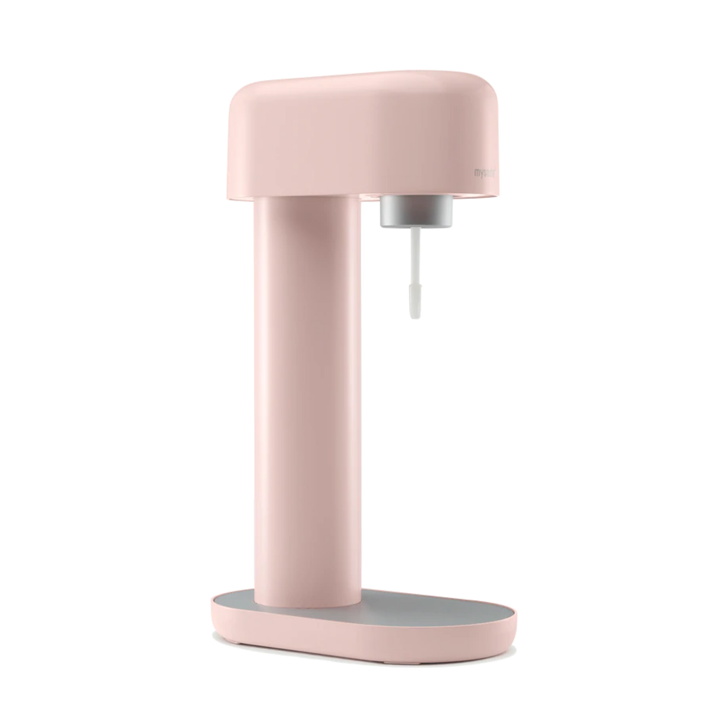 A pink Ruby sparkling water maker viewed from the side