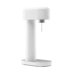 A white Ruby sparkling water maker viewed from the side