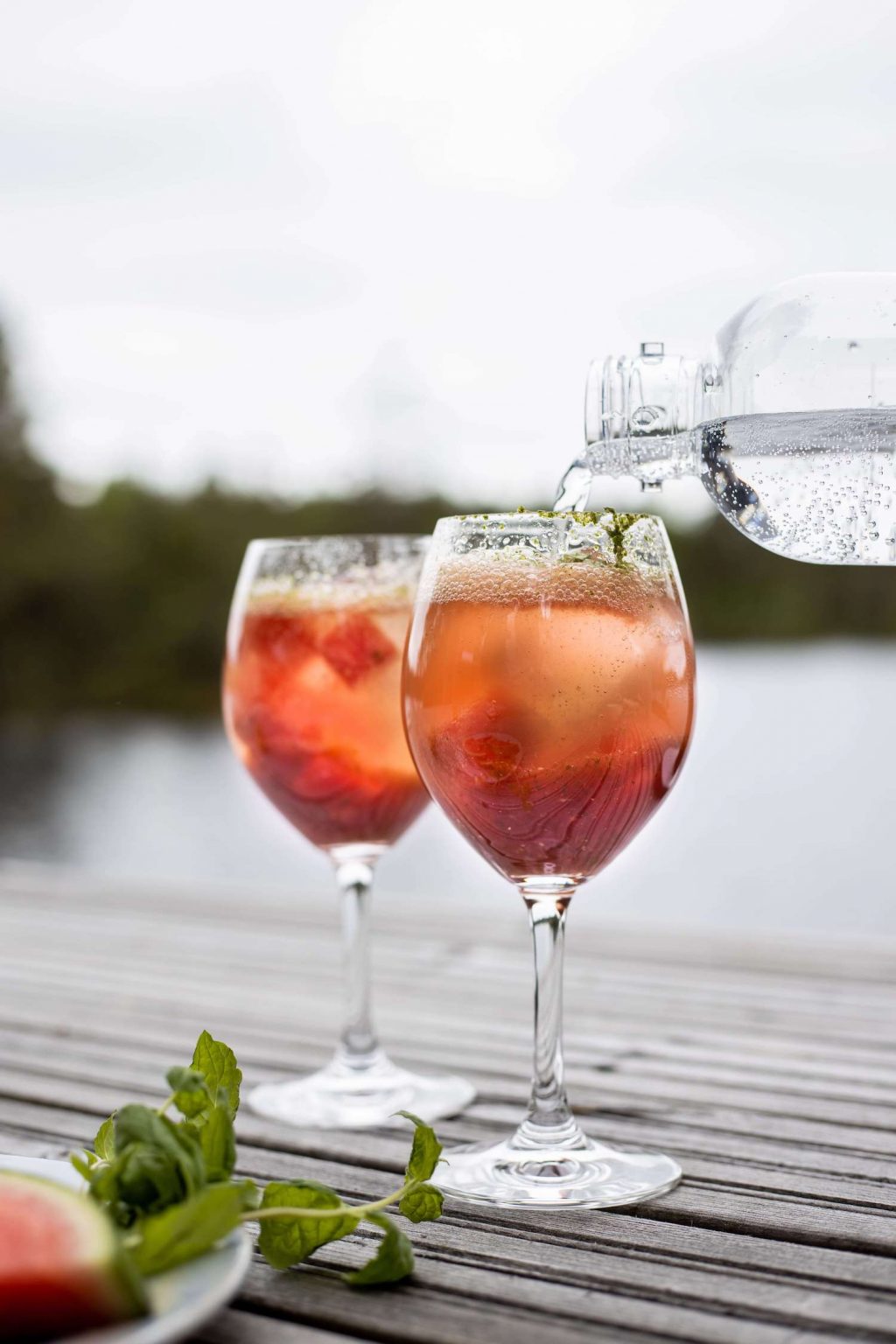 Two glasses of watermelon bubbly drink