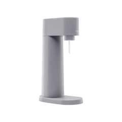 A gray Woody sparkling water maker viewed from the side