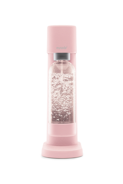 A pink woody sparkling water maker viewed from the front