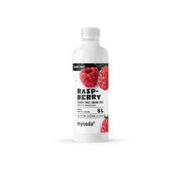 A bottle of sugarfree Mysoda drink mix raspberry