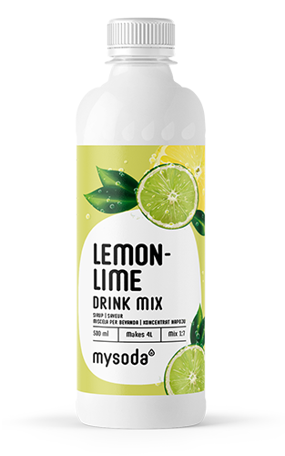 Eine Flasche Mysoda Sirup Zitrone-Limette