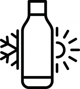 Simbolo con bottiglia, fiocco di neve e sole che indica le differenze di temperatura