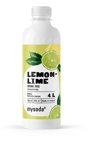 En flaske med Mysoda sitron-lime drinkmiks