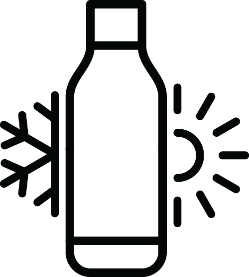 Symbol med flaske, snøfnugg og sol som indikerer differansen i temperatur