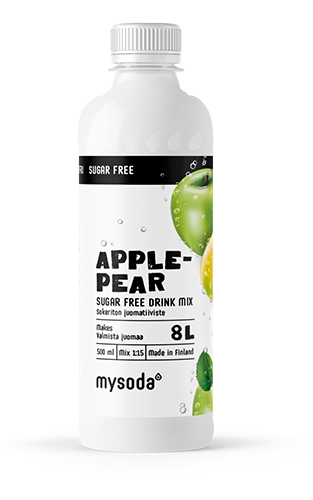 A bottle of sugrafree Mysoda drink mix apple-pear