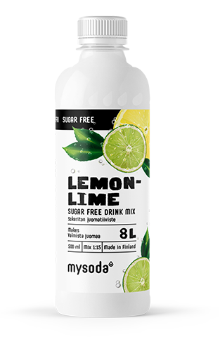 A bottle of sugrafree Mysoda drink mix lemon-lime