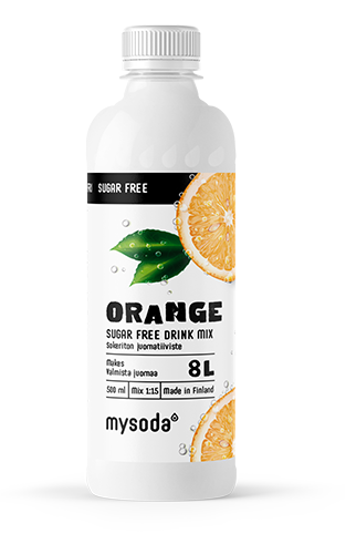 A bottle of sugrafree Mysoda drink mix orange