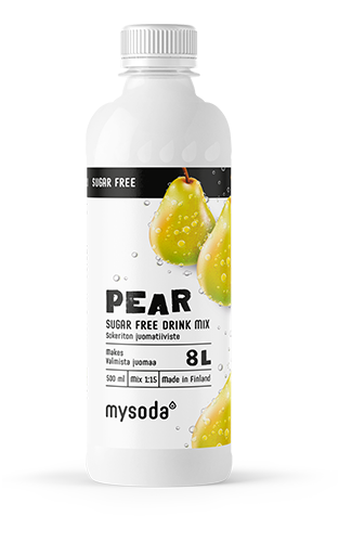 A bottle of sugrafree Mysoda drink mix pear