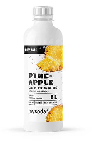 A bottle of sugrafree Mysoda drink mix pineapple