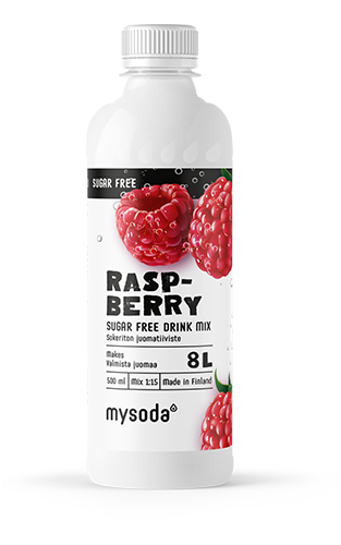 A bottle of sugrafree Mysoda drink mix raspberry