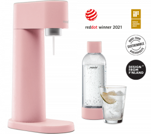 Pink Mysoda Woody sparkling water maker with bottle