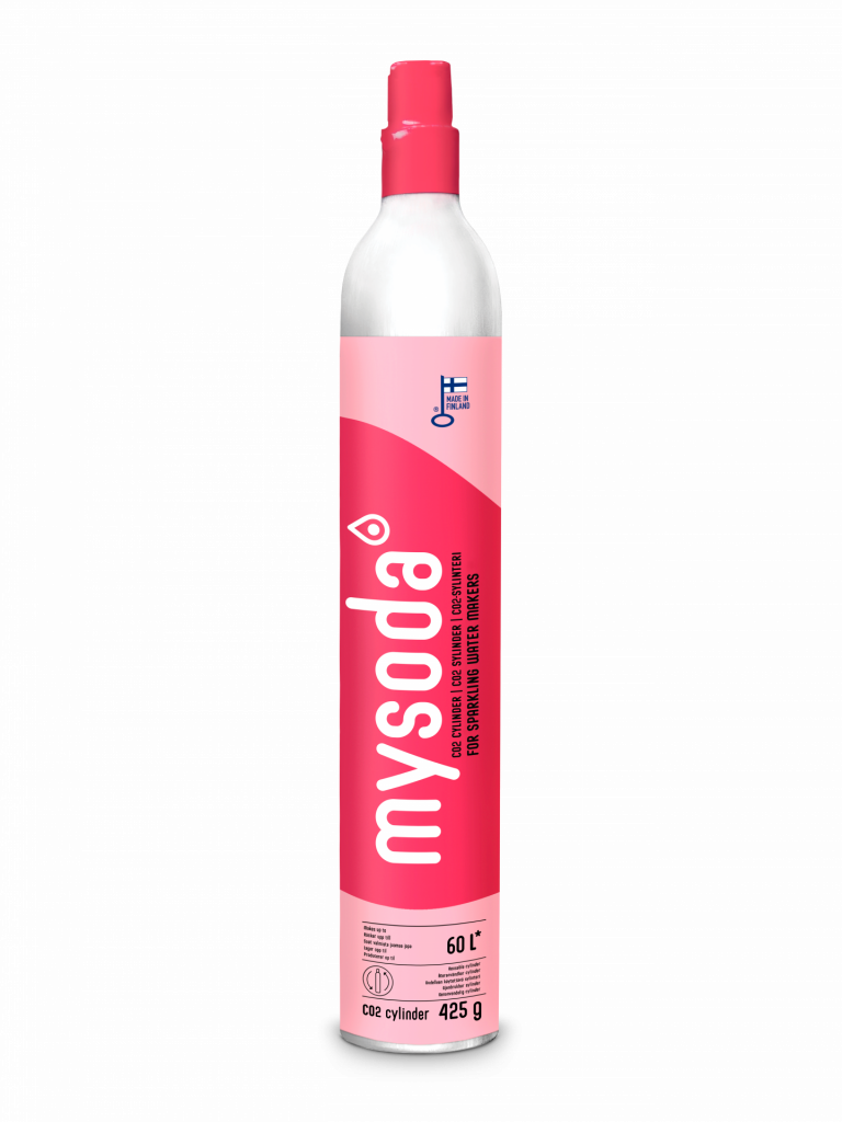 A Mysoda co2 cylinder with pink sleeve