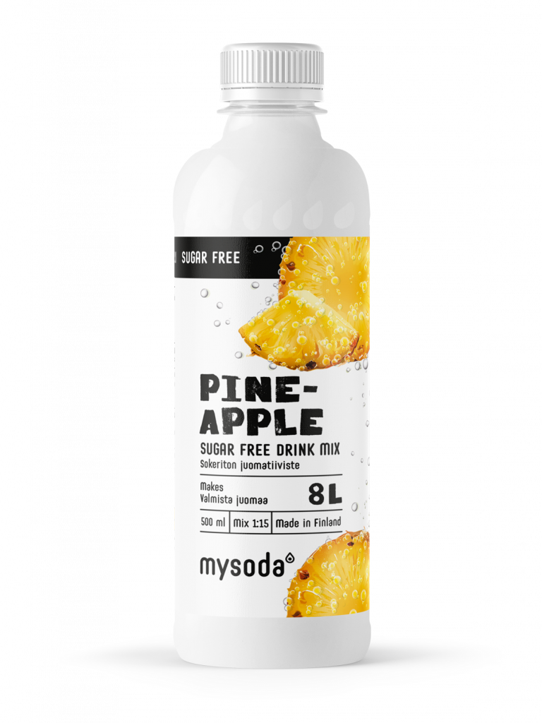 A bottle of Mysoda pineapple drink mix